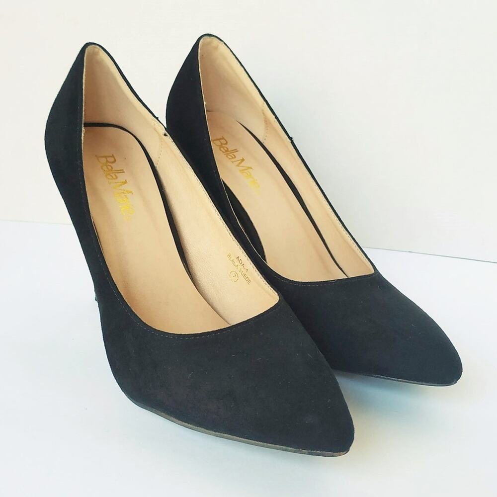 Bella Marie Black Suede Pointed Toe Heels
